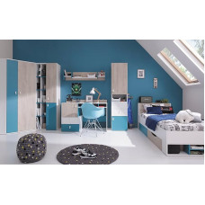 Children's Room Complete Space Set A Corner Cabinet 2 Standing Shelves Desk Wall Shelf Bed 200 x 90 cm