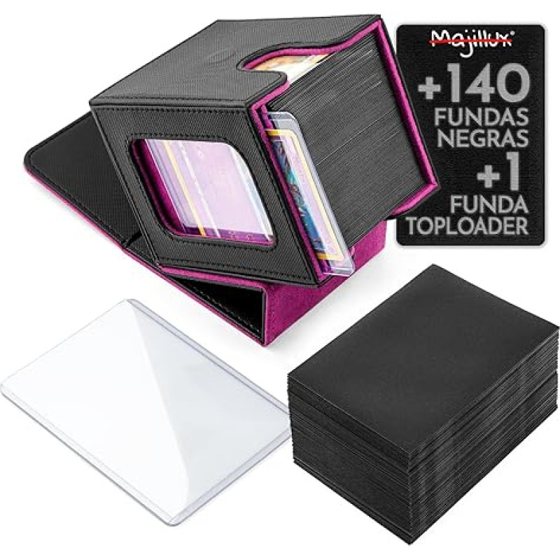 MTG kaladžių dėžutė - kortų dėžutė su 140 kortų įmautėmis ir 1 kietu dėklu Toploarden - kompaktiška ir tvirta Magic ir kitų žaidimų kaladžių dėžutė