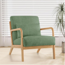 Accent Armchair with Cushion, Modern Upholstered Chair for Living Room, Lounge Chair with Armrests and Wooden Frame, Comfortable Reading Chair, Fabric, Green