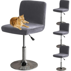 Baro taburetės apima su atlošu, Stretch Velvet audinio baro taburetės kėdžių dangteliai Nuimamas žemas nugaros pasukamas kėdės dangtelis Pilka 4 rinkinys