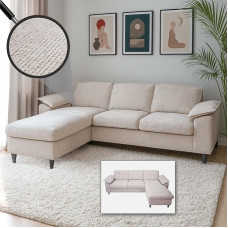 Mendler HWC-O71 Sofos komplektas Kampinė L formos sofa Gulėjimo paviršius Kairė / dešinė Medžiaga (320 g/m²) Mediena 84 x 229 x 140 cm Smėlio spalvos