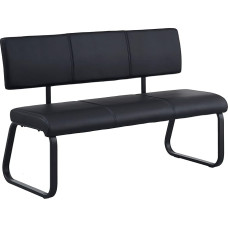 IDIMEX Vilas 3-Seater Dining Bench Black - Padded Dining Bench with Backrest for 3 People, Faux Leather Bench for Kitchen, Black Metal Frame