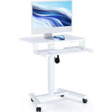 BONTEC Desk Height Adjustable with Keyboard Tray, Mobile Podium, Computer Workstation up to 15 kg, Laptop Seat or Standing Desk on Wheels, Height Adjustable Standing Desk, White