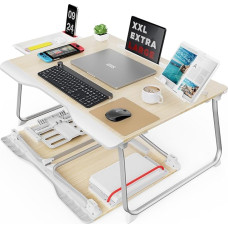 SAIJI Laptop Tray Bed Table, Sstabil XXL Foldable Table for Floor Sofa Food Work Play Reading Learning with Drawer Book Stand Tablet Mobile Phone Stand (Teak, 65 x 49 x 30 cm)