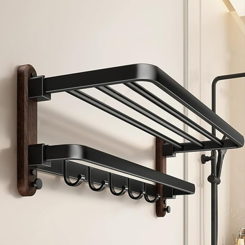Rankšluosčių bėgis Sieninis rankšluosčių laikiklis Be gręžimo Vonios juoda sieninė lentyna Vonios kambarys su 5 rankšluosčių kabliukais Virtuvės rankšluosčių laikiklis