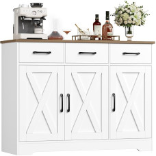 HOCSOK Spintelė, virtuvės spintelė su 3 stalčiais ir 3 durelėmis virtuvėje, bufeto spintelė su stalviršiu valgomajame, svetainėje, medinė, balta ir ruda