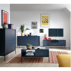 Living Room Furniture Wall Unit Blue Base Frame Black 4 Pieces 1 Highboard, 1 Sideboard, 1 Lowboard, 1 Coffee Table