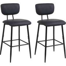 2 baro kėdžių rinkinys su dirbtinės odos atlošu ir kojų atrama, virtuvės kėdės, staltiesės, darbo kėdės valgomajam ir barui, juodos spalvos
