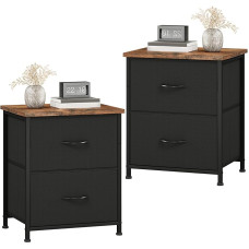 Somdot Small Bedside Table Set of 2 with 2 Drawers Fabric Chest Vertical Storage Organiser Unit for Bedroom Office Laundry Cabinet Entrance Hallway Children's Room Black/Rustic Brown
