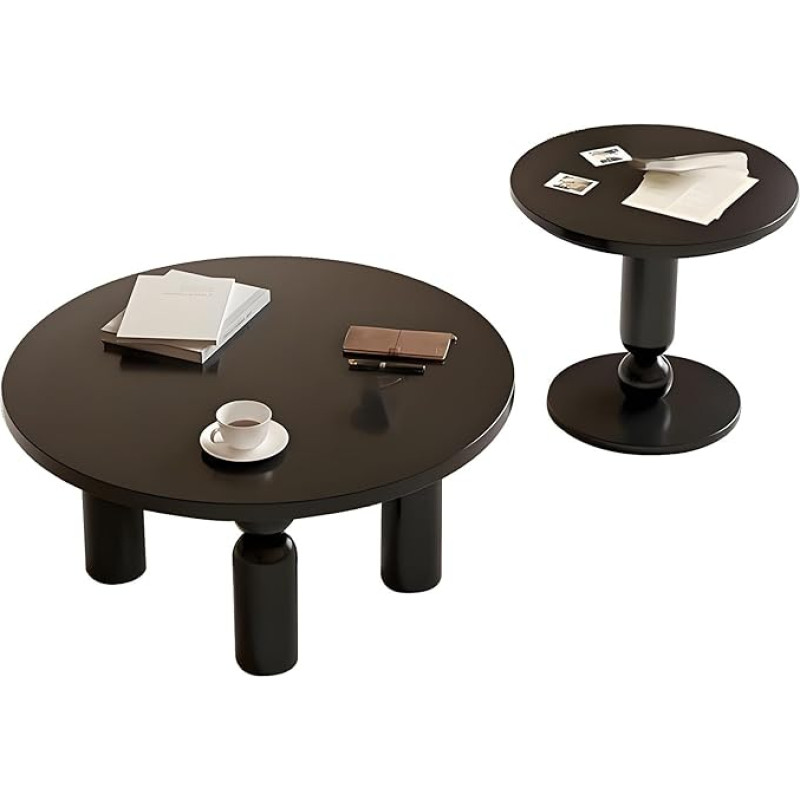 Wohnzimmertisch Rund Tischset Mehrschichtige Tischplatte aus Massivholz Side Table Living Room Einfache Montage Couchtisch aus Holz Geeignet für Wohnzimmer und Büro(Black)