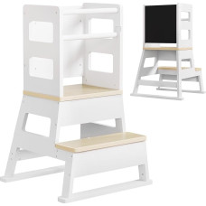Yorbay Children's Learning Tower from 1 Year: Stylish Learning Tower with Blackboard - Solid Montessori Learning Tower for Children - with 2 Steps and Safety Bar - for Kitchen Bathroom Toddler Room