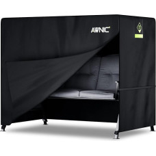 Awnic Hollywoodschaukel Abdeckung Schutzhülle Abdeckplane 3 Sitzer Wasserdicht Wetterfest Terrasse Abdeckplane für Hollywoodschaukel mit Kordelzug 420D 210X125X170cm