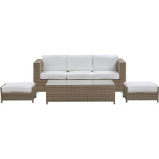 Belluno Outdoor Lounge Set in Brown Sofa Coffee Table 2 Ottoman Cushions White