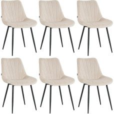 Valgomojo kambario kėdžių rinkinys iš 6 aksominių smėlio spalvos kėdžių - modernios minkštos kėdės su ergonomišku atlošu ir tvirtomis metalinėmis kojomis - patogios virtuvės kėdės valgomajam ir svetainei