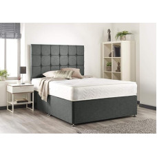 Grey Linen Memory Foam Divan Duvet Cover Set - Double (135 × 190 cm) with Headboard and 2 Free Drawers Orthopaedic Medium Firm Mattress Breathable Storage