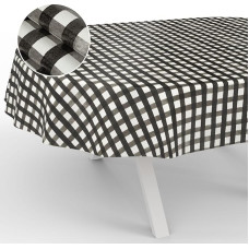 Aliejinė staltiesė, skalbiama, aliejinė staltiesė, sodo staltiesė, lauko, vidaus, ovali, 200 x 140 cm, nupjautais kraštais, languota, juoda