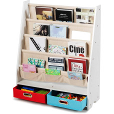 COSTWAY Vaikų knygų spinta su 5 lentynomis ir 2 stalčiais, vaikų kambario lentyna, knygų, žaislų, laikraščių laikymo lentyna, vaikų lentyna su pakabinamais skyriais vaikų darželiui