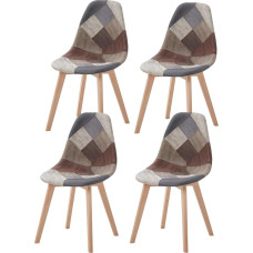 4 valgomojo kėdžių komplektas, skandinaviška lopo formos kėdė, minkšta kėdė, lopo formos kėdė virtuvei / biurui, PU sėdynės pagalvėlė / buko kryžminės kojos (pilka, 4)