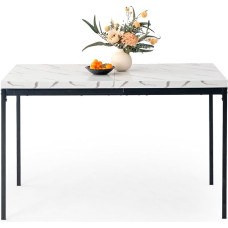 BaldaiR Valgomasis stalas 120 cm Ryškus prabangus marmuro efekto virtuvės stalas su aukštos kokybės metalinėmis kojomis Šiuolaikinis medinis stačiakampis valgomojo stalas 4-6 asmenų valgomajam restorane, baltas