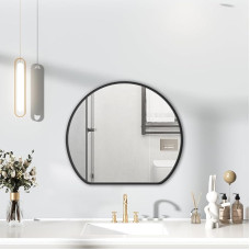 Juodo rėmo veidrodis, 50 cm pusiau apvalus vonios kambario sieninis veidrodis namams, dekoratyvinis sieninis makiažo veidrodis vonios kambariui, persirengimo kambariui ir svetainei