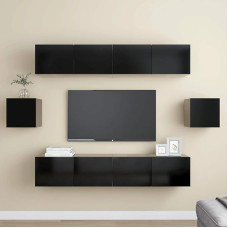 TV Furniture Set 6 Pieces Black Chipboard TV Cabinet Low Cabinet for TV Coffee Table Living Room TV Stand for Living Room