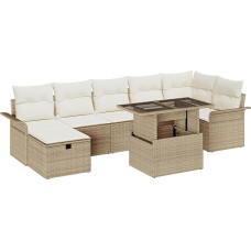 8-teiliges Garten Sofa Set mit Kissen Beige Poly Rattan Gartenlounge Modelis3359688
