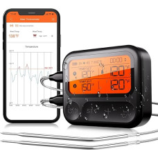 BFOUR Meat Thermometer Bluetooth with 2 Stainless Steel Probes, Wireless Grill Thermometer, Rechargeable Battery, Waterproof, Magnetic Back Roasting Thermometer