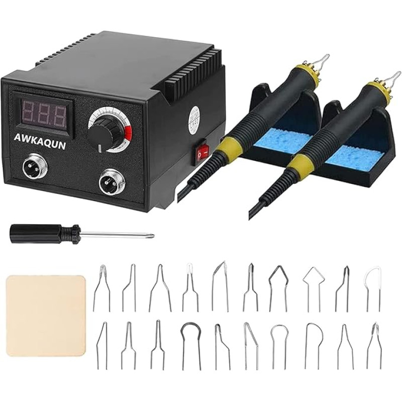 100 W pyrography machine, 0-750 °C adjustable temperature control, with pen heads of heating, 20 pieces, pyrography tool, professional wood burning kit