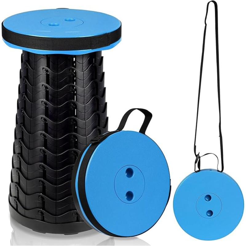 Cecaylie Portable Folding Stool, Plastic Telescopic Stool, Foldable Camping Stool for Outdoor Camping Fishing BBQ Indoor Kitchen, Load 180 kg (Blue)