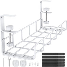 REFLYING Cable Management Under Desk Underdesk Cable Management Cable Basket for Managing Cables and Power Strips, White