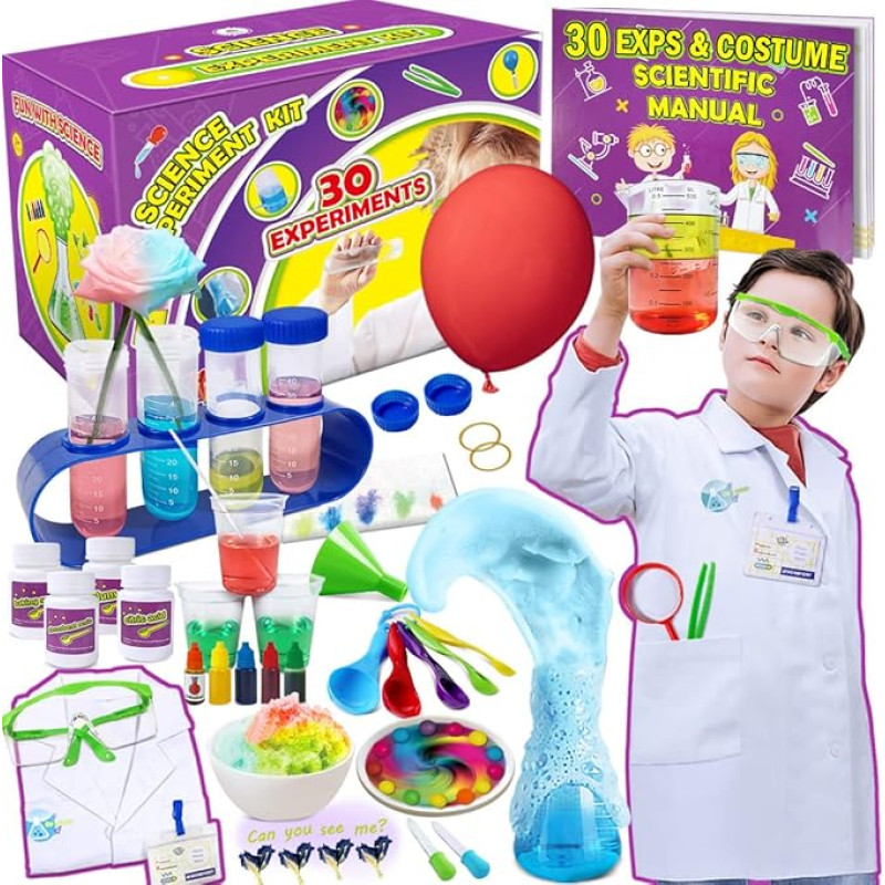 UNGLINGA Children's Science Experiment Kits, 30 School Laboratory Experiments with Laboratory Coat, Scientist Toy Gifts for Boys, Girls, Ages 5 - 11 Years, Dress-Up and Role Play