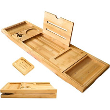 XcE Foldable Bathtub Tray Expandable to 105cm Luxury Bathtub Tray for Bathtub (Bamboo)