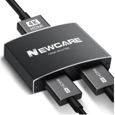 NEWCARE HDMI skirstytuvas 1 į 2 išvestis, 4K HDMI skirstytuvas dviem monitoriams dubliuoti / dubliuoti su 1,2 m HDMI kabeliu, HDMI skirstytuvas vienu metu palaiko du skirtingus / to paties dydžio televizorius