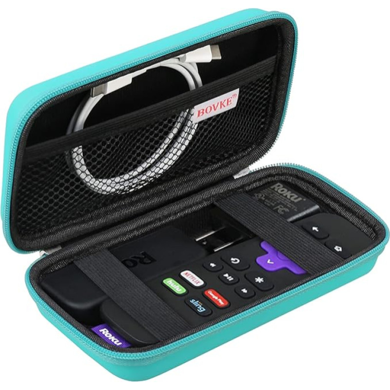 BOVKE Hard Case for Roku Voice Remote Controller, Roku Streaming Stick+, 4K, Roku Remote Case for Roku TV Steaming Stick 3820R/3821R/3941R, Extra Mesh Pocket for Adapter, Cable, Turquoise