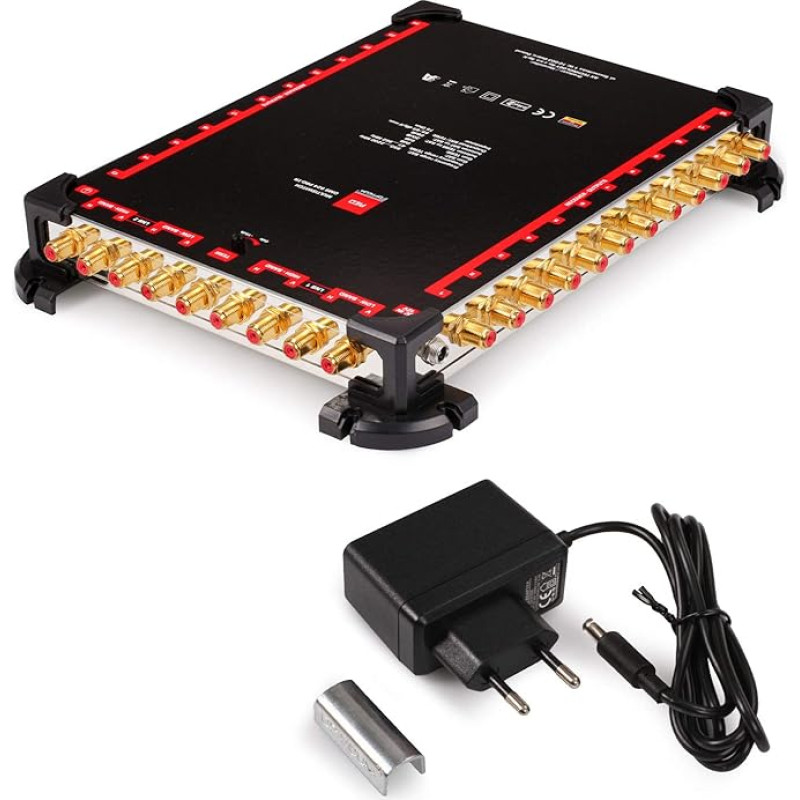 RED OPTICUM OMS 9-24 PRO TR - 24 Subscribers - Satellite Splitter 2 Satellites to up to 24 Subscribers with Gold-Plated Contacts - 3D UHD 4K Ready - Multiswitch Quattro LNB Suitable