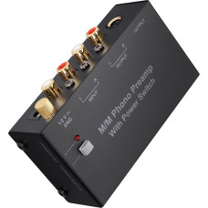 LiNKFOR M/M Phono Preamp with Power Switch, Preamp for Turntable with 6.35 mm TRS Output, Preamp for Low MM Phono Preamp, Preamp with Level