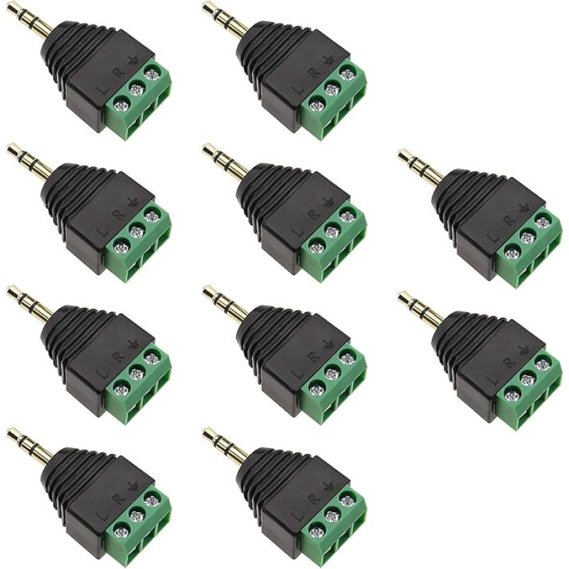 10 Pieces Stereo Jack Plug 3 Pin 3.5mm to AV Blocks 3 Screw Adapter No Soldering Female for Microphone Headphone