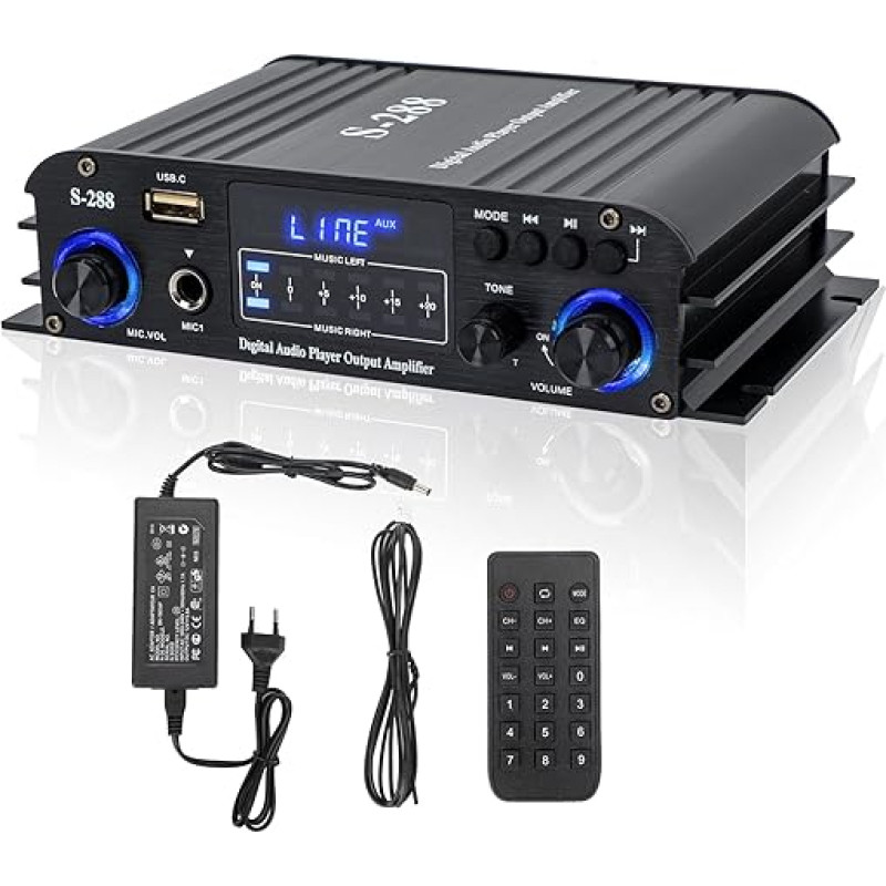 4 Channel Mini Amplifier, 1200W HiFi Amplifier, Bluetooth 5.0 Stereo Amplifier, FM Radio, Portable SD Card/USB Input/FM Radio, 35W x4 for Home or Car