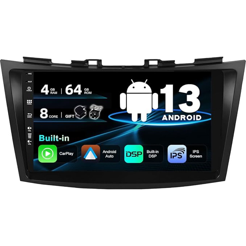 SXAUTO Android 12 IPS Car Radio Suitable for Suzuki Swift/Ertiga (2011-2017) - Built-in Carplay/Android Car/DSP - Camera + MIC - 4G + 64G - DAB WiFi 360-Camera AHD Steering Wheel Control BT5.0-2 DIN 9