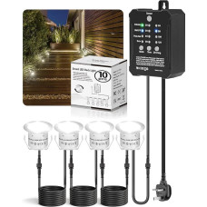 Pack of 10 Dimmable Patio Recessed Spotlights with Low Voltage Transformer Timer and Photocell Sensor, IP67 Waterproof Patio Lighting Floor, Diameter 32 mm, Cool White Base LED Outdoor for Garden