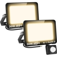 SKYWORLD 2 Stücke LED Strahler mit Bewegungsmelder Außen,30W Außenstrahler Warmweiß Superhell Scheinwerfer LED Fluter IP66 Wasserdichter,Scheinwerfer mit Bewegungsmelder für Garten Terrasse Garage