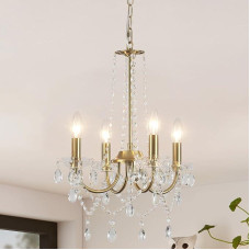 Chandelier Crystal Gold, 4 Bulbs Chandelier Vintage E14 Socket Pendant Light Dining Table Modern Ceiling Light for Living Room, Bedroom, Dining Room, Hallway