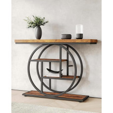 LITTLE TREE konsolinis stalas, 4 pakopų įėjimo stalas, 41,3 colio, pramoninis sofos stalas svetainei, fojė, prieškambario stalas įėjimui, kaimiška ruda ir juoda spalva