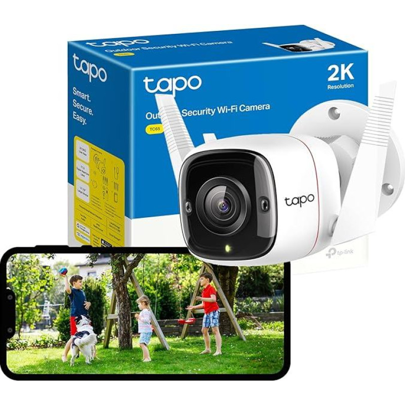 Tapo TC65 2K Outdoor Surveillance Camera, Wireless & Wired, Outdoor Camera, No Monthly Fee, Intelligent Person Detection, Extended Night Vision, Two-Way Talk, IP66 Weatherproof