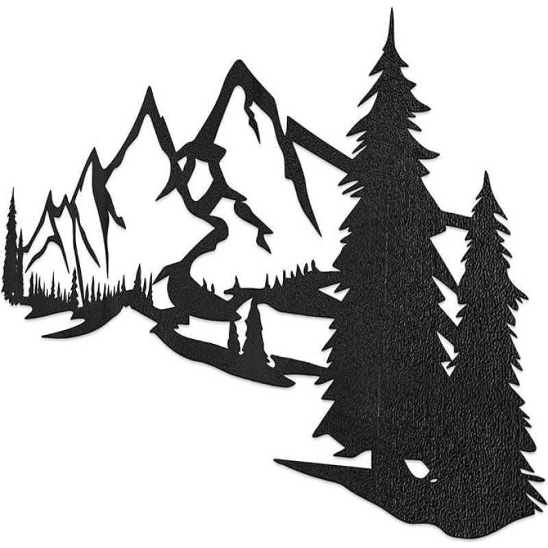 SENTOP HDF0414 Medinė sienų dekoracija - Kalnai ir miškas - natūralaus medžio dekoracija svetainei, miegamajam ir biurui - rankų darbo ąžuolinis sienų menas (juoda, 115 x 42 cm)