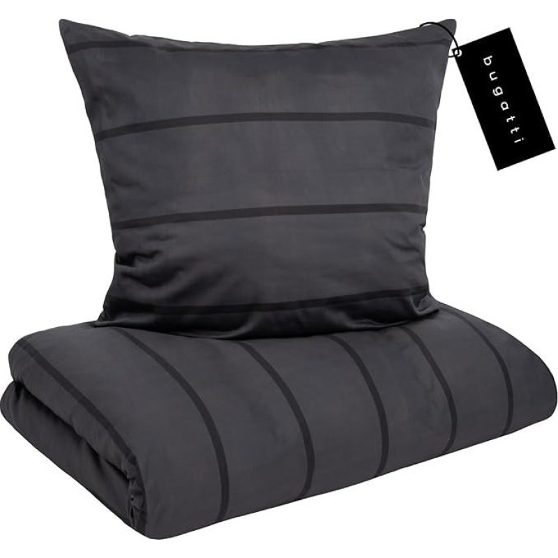 bugatti Patalynė 135 x 200 cm - satininė patalynė antracitas/juoda, 100 % medvilnė, 2 dalių komplektas su užtrauktuku