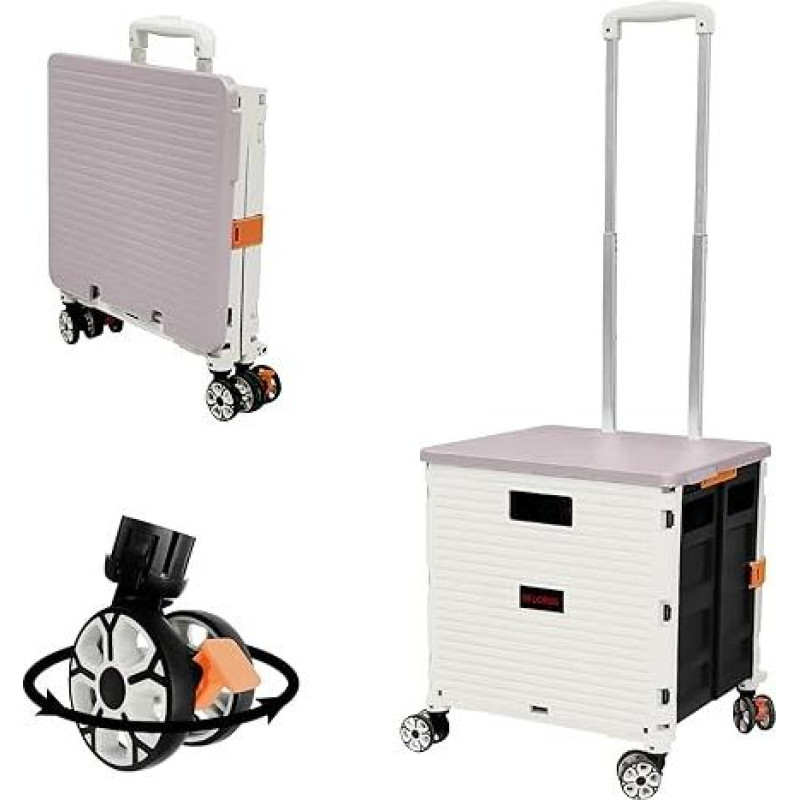 Sulankstomas pirkinių vežimėlis ant ratukų su dangčiu, atsparus dėvėjimuisi, tyliai besisukantis 360° kampu ir reguliuojamas aliuminio lydinio automobilio bagažinės vežimėlis, 45 kg keliamoji galia, nešiojamas, patvarus