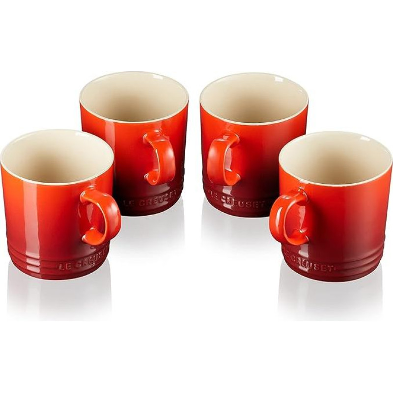 LE CREUSET 4 akmens masės puodelių rinkinys, po 350 ml, vyšninės raudonos spalvos, 79113350600000