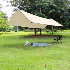 5 m x 3 m Awning Camping Tarpaulin Waterproof with Tent Pegs Ropes and Poles, Tarp Hammock Ultralight Tent Tarpaulin Versatile Large Cover Outdoor Tarpaulin Portable for Outdoor Travel