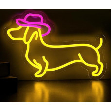 Dachshund Neon Sign, Cute Dog with Cowboy Hat, Neon Signs for Wall Decor, Wall Decor, Dimmable, Puppy with Cowboy, Lighted Sign for Pet Shop, Bedroom, Teen Room,